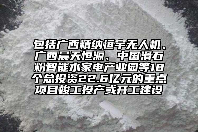 包括廣西精納恒宇無人機、廣西晨天恒源、中國滑石粉智能水家電產(chǎn)業(yè)園等18個總投資22.6億元的重點項目竣工投產(chǎn)或開工建設(shè)